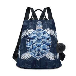 2439 Blue White Sea Turtle Backpack Purse Anti Theft Travel Bag Fashion